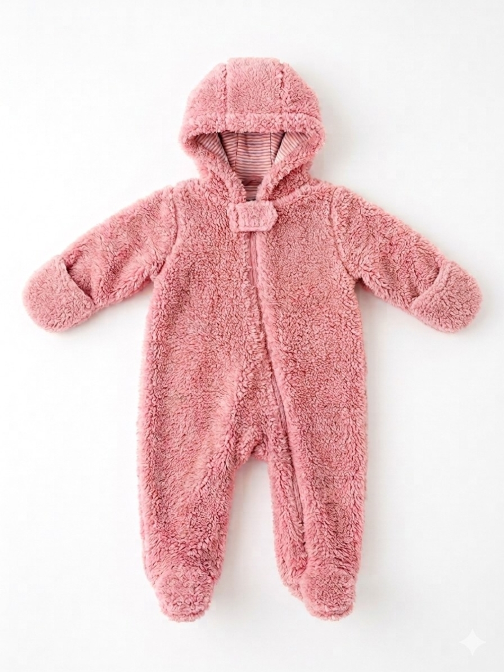 Carter's Dusty Pink Sherpa Hooded Baby Girl Pram Snowsuit Zippet Size 3 Months